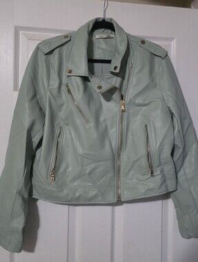 Pale Mint Green Dex Polyurethane Moto Jacket